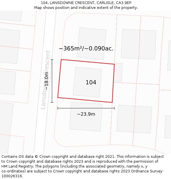 104, LANSDOWNE CRESCENT, CARLISLE, CA3 9EP: Plot and title map