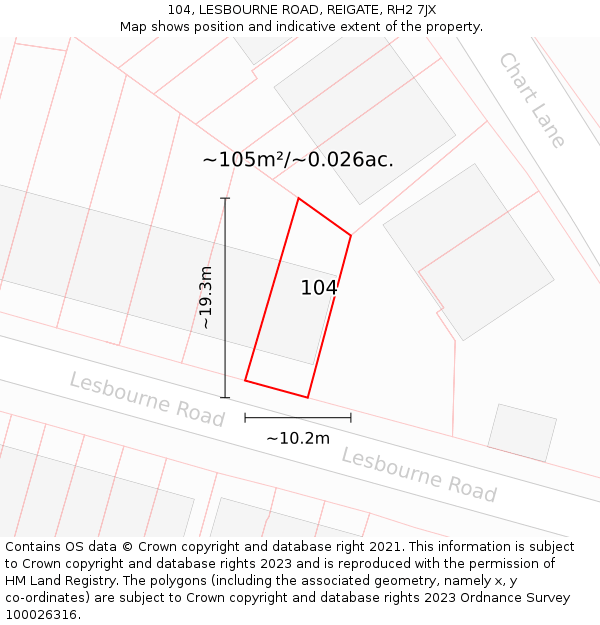 104, LESBOURNE ROAD, REIGATE, RH2 7JX: Plot and title map