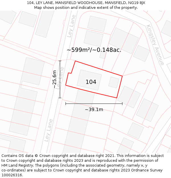 104, LEY LANE, MANSFIELD WOODHOUSE, MANSFIELD, NG19 8JX: Plot and title map