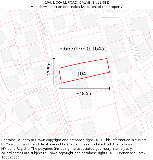 104, LICKHILL ROAD, CALNE, SN11 9EZ: Plot and title map