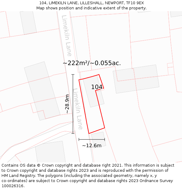 104, LIMEKILN LANE, LILLESHALL, NEWPORT, TF10 9EX: Plot and title map