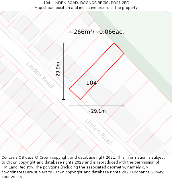 104, LINDEN ROAD, BOGNOR REGIS, PO21 2BD: Plot and title map