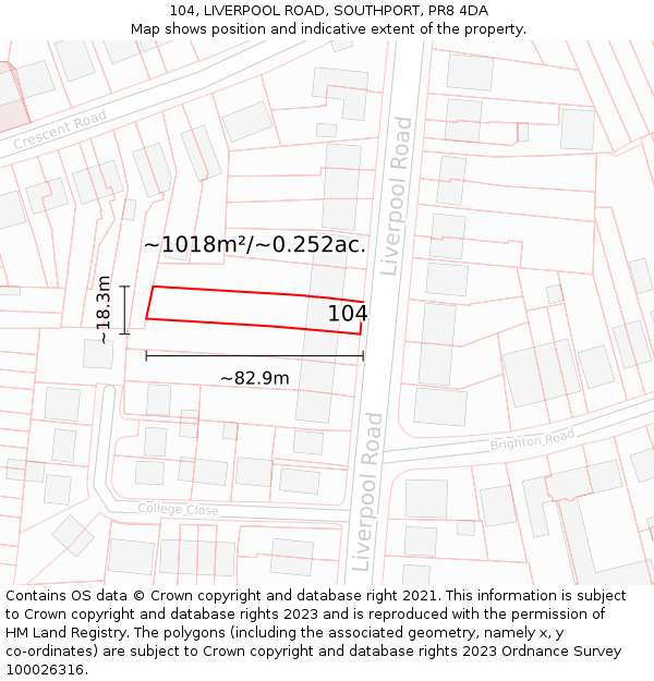 104, LIVERPOOL ROAD, SOUTHPORT, PR8 4DA: Plot and title map