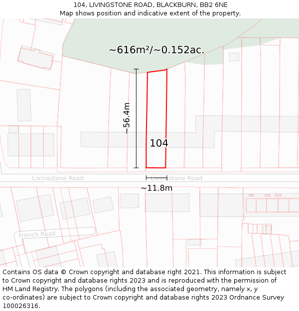 104, LIVINGSTONE ROAD, BLACKBURN, BB2 6NE: Plot and title map