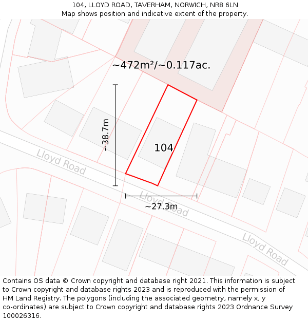 104, LLOYD ROAD, TAVERHAM, NORWICH, NR8 6LN: Plot and title map