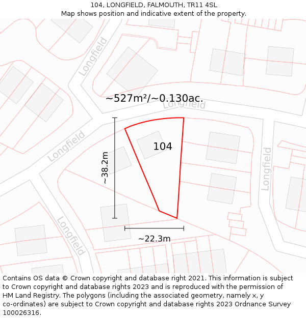 104, LONGFIELD, FALMOUTH, TR11 4SL: Plot and title map