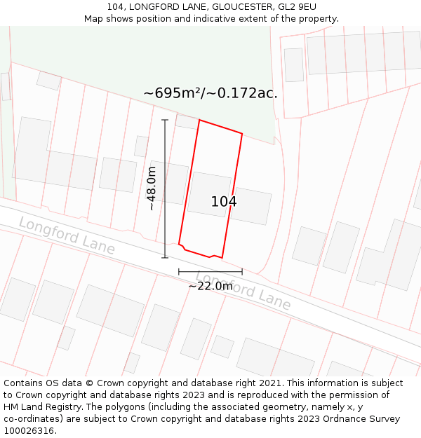 104, LONGFORD LANE, GLOUCESTER, GL2 9EU: Plot and title map