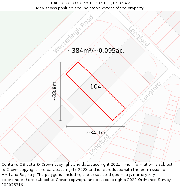 104, LONGFORD, YATE, BRISTOL, BS37 4JZ: Plot and title map