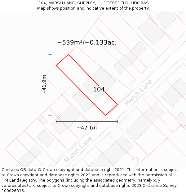 104, MARSH LANE, SHEPLEY, HUDDERSFIELD, HD8 8AS: Plot and title map