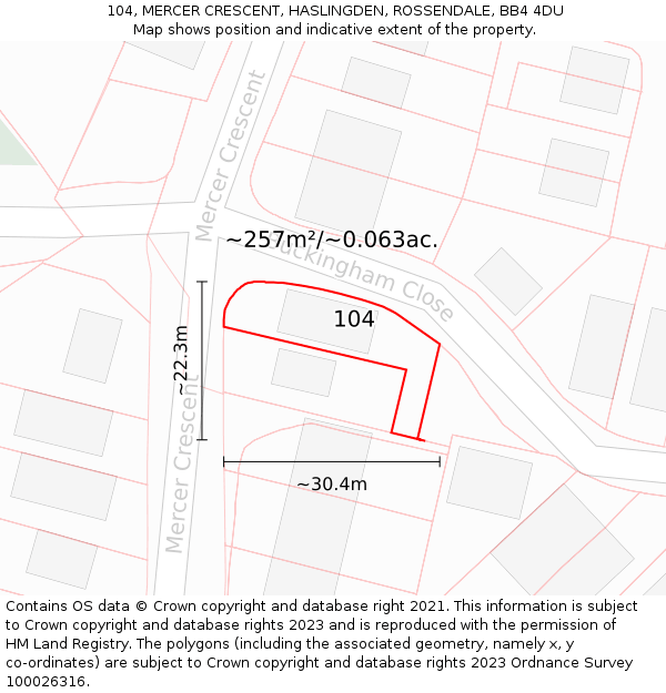 104, MERCER CRESCENT, HASLINGDEN, ROSSENDALE, BB4 4DU: Plot and title map