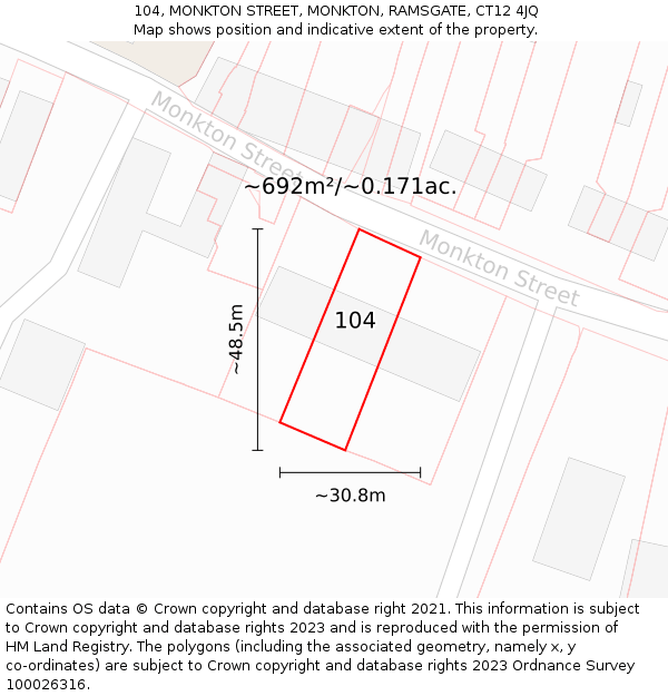 104, MONKTON STREET, MONKTON, RAMSGATE, CT12 4JQ: Plot and title map