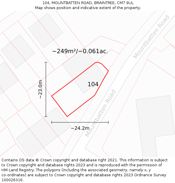 104, MOUNTBATTEN ROAD, BRAINTREE, CM7 9UL: Plot and title map