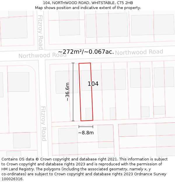 104, NORTHWOOD ROAD, WHITSTABLE, CT5 2HB: Plot and title map