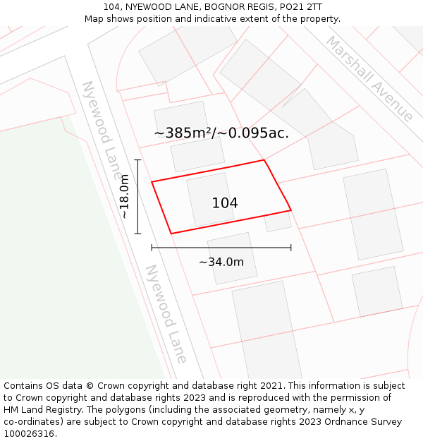 104, NYEWOOD LANE, BOGNOR REGIS, PO21 2TT: Plot and title map