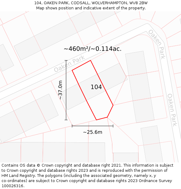 104, OAKEN PARK, CODSALL, WOLVERHAMPTON, WV8 2BW: Plot and title map