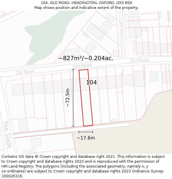 104, OLD ROAD, HEADINGTON, OXFORD, OX3 8SX: Plot and title map