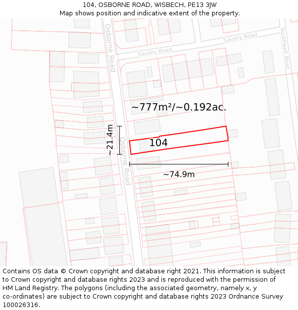 104, OSBORNE ROAD, WISBECH, PE13 3JW: Plot and title map