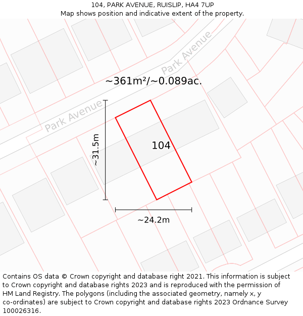 104, PARK AVENUE, RUISLIP, HA4 7UP: Plot and title map