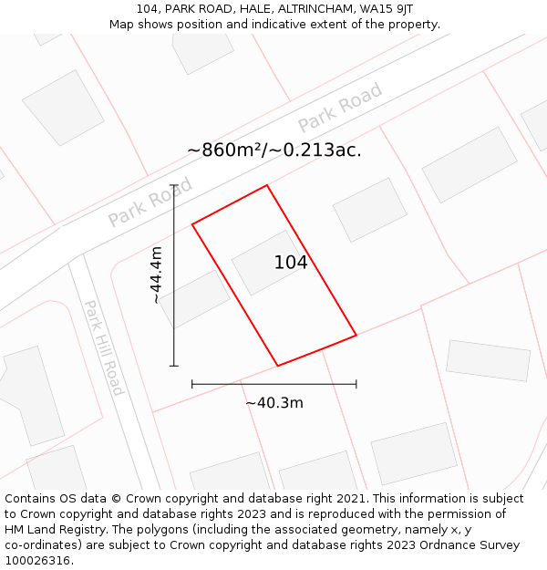 104, PARK ROAD, HALE, ALTRINCHAM, WA15 9JT: Plot and title map