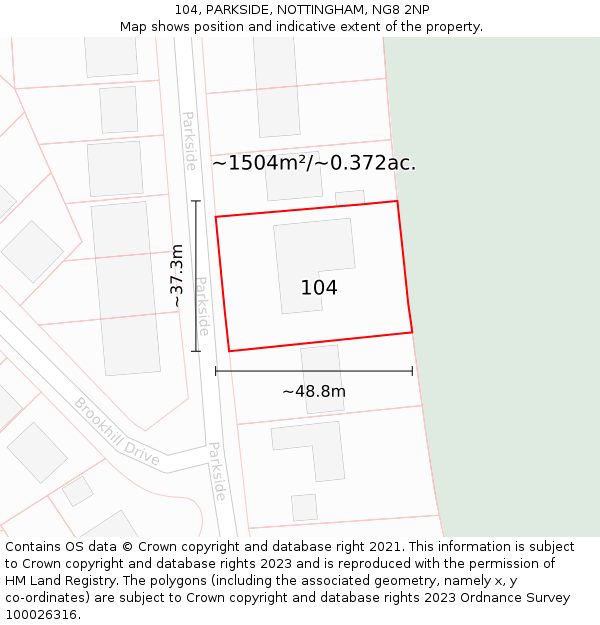 104, PARKSIDE, NOTTINGHAM, NG8 2NP: Plot and title map