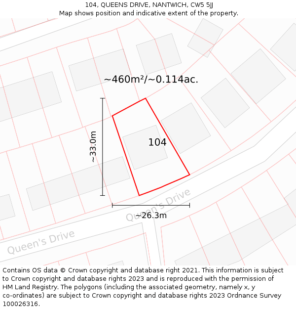 104, QUEENS DRIVE, NANTWICH, CW5 5JJ: Plot and title map