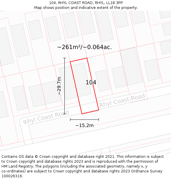 104, RHYL COAST ROAD, RHYL, LL18 3PP: Plot and title map