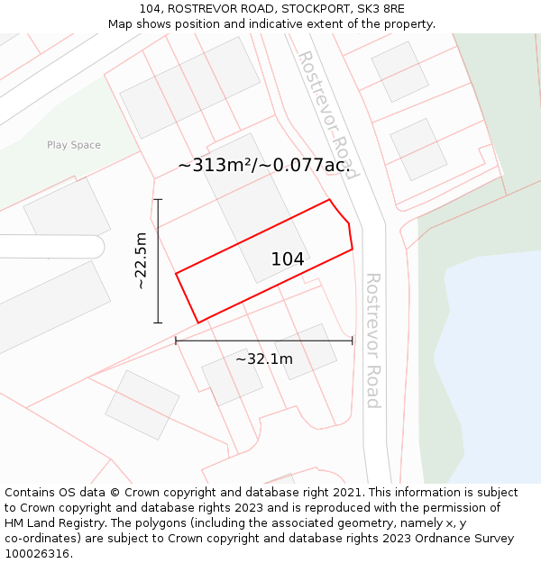 104, ROSTREVOR ROAD, STOCKPORT, SK3 8RE: Plot and title map