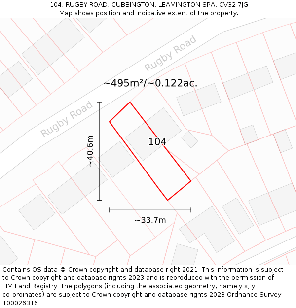 104, RUGBY ROAD, CUBBINGTON, LEAMINGTON SPA, CV32 7JG: Plot and title map