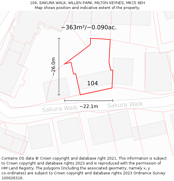 104, SAKURA WALK, WILLEN PARK, MILTON KEYNES, MK15 9EH: Plot and title map