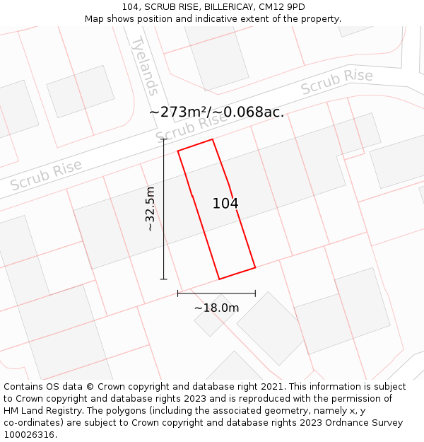 104, SCRUB RISE, BILLERICAY, CM12 9PD: Plot and title map