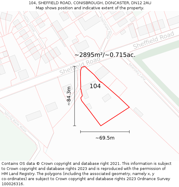 104, SHEFFIELD ROAD, CONISBROUGH, DONCASTER, DN12 2AU: Plot and title map