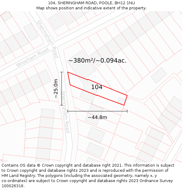 104, SHERINGHAM ROAD, POOLE, BH12 1NU: Plot and title map