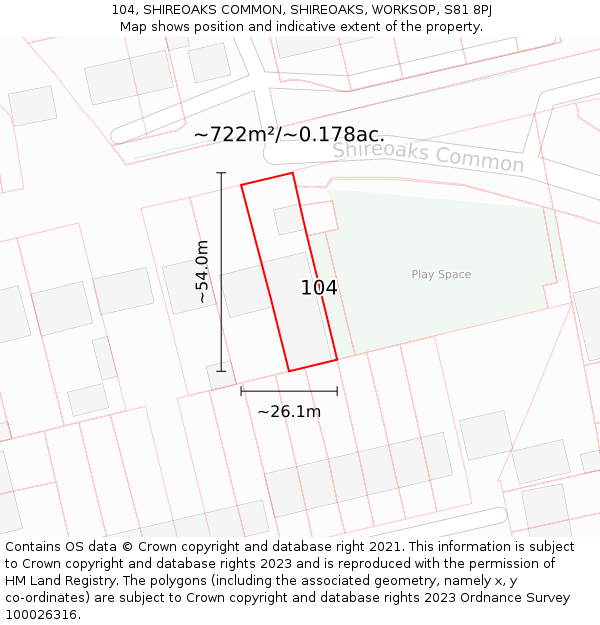 104, SHIREOAKS COMMON, SHIREOAKS, WORKSOP, S81 8PJ: Plot and title map