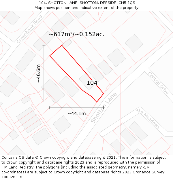 104, SHOTTON LANE, SHOTTON, DEESIDE, CH5 1QS: Plot and title map