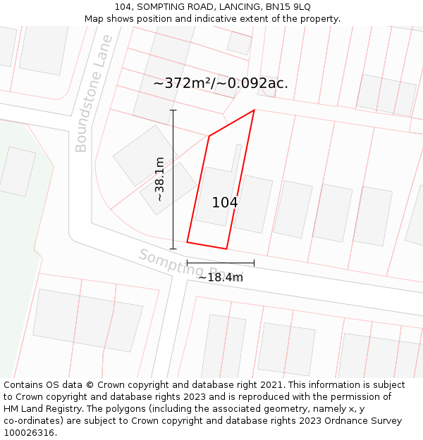 104, SOMPTING ROAD, LANCING, BN15 9LQ: Plot and title map