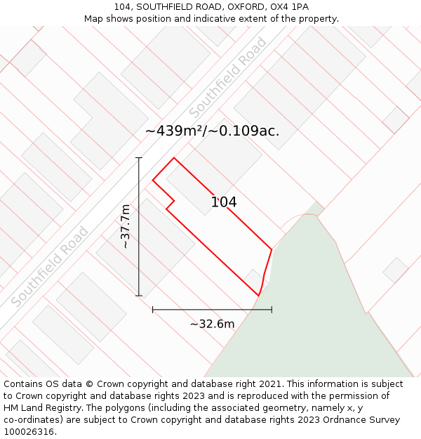 104, SOUTHFIELD ROAD, OXFORD, OX4 1PA: Plot and title map