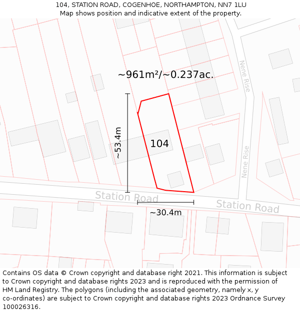 104, STATION ROAD, COGENHOE, NORTHAMPTON, NN7 1LU: Plot and title map