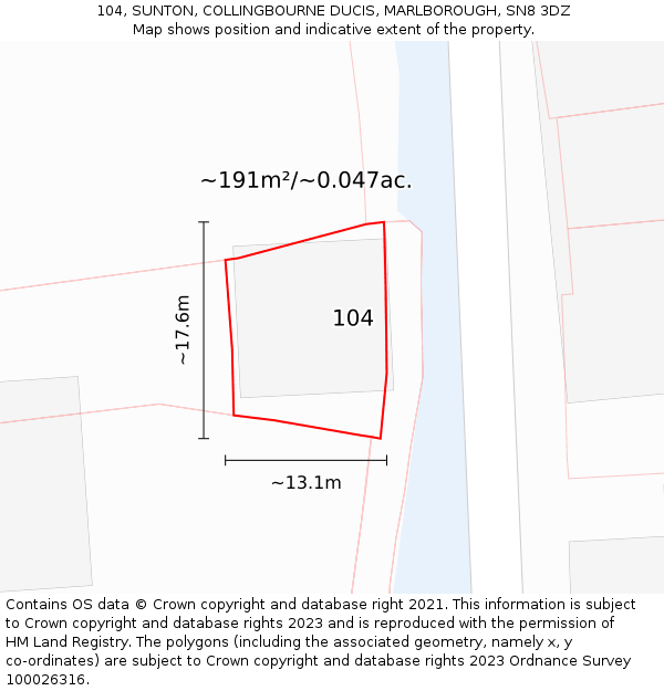 104, SUNTON, COLLINGBOURNE DUCIS, MARLBOROUGH, SN8 3DZ: Plot and title map