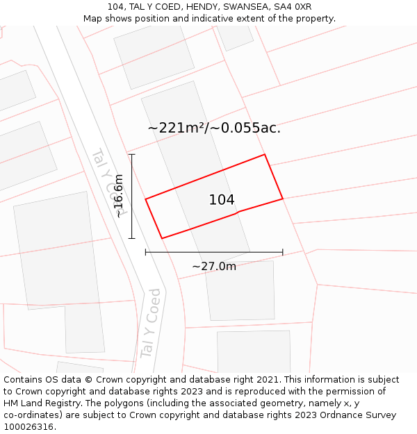 104, TAL Y COED, HENDY, SWANSEA, SA4 0XR: Plot and title map