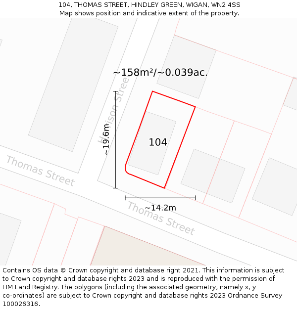 104, THOMAS STREET, HINDLEY GREEN, WIGAN, WN2 4SS: Plot and title map