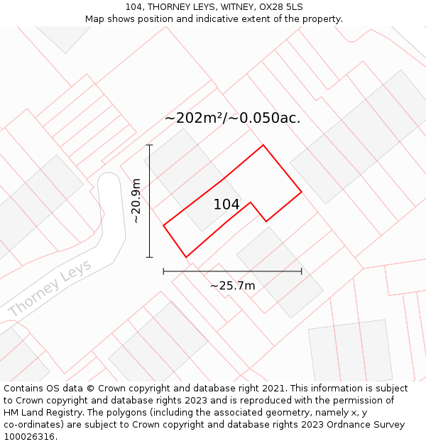 104, THORNEY LEYS, WITNEY, OX28 5LS: Plot and title map