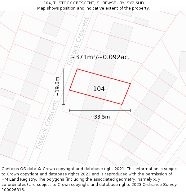 104, TILSTOCK CRESCENT, SHREWSBURY, SY2 6HB: Plot and title map