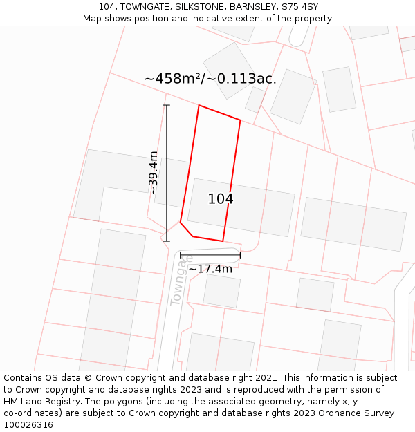 104, TOWNGATE, SILKSTONE, BARNSLEY, S75 4SY: Plot and title map