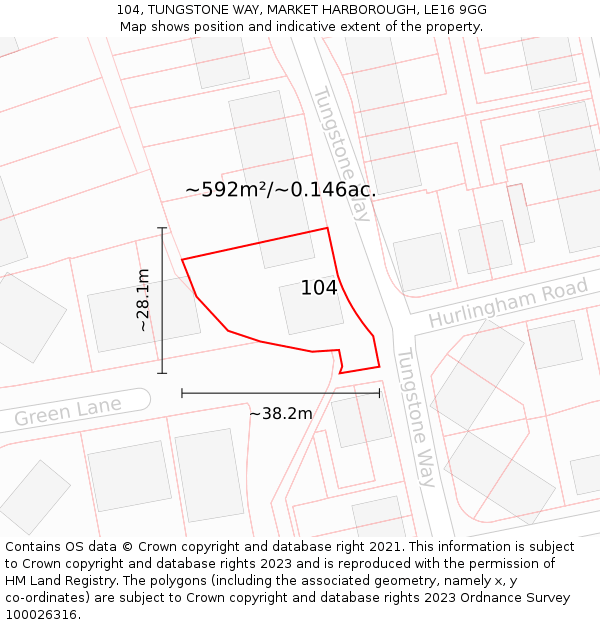 104, TUNGSTONE WAY, MARKET HARBOROUGH, LE16 9GG: Plot and title map