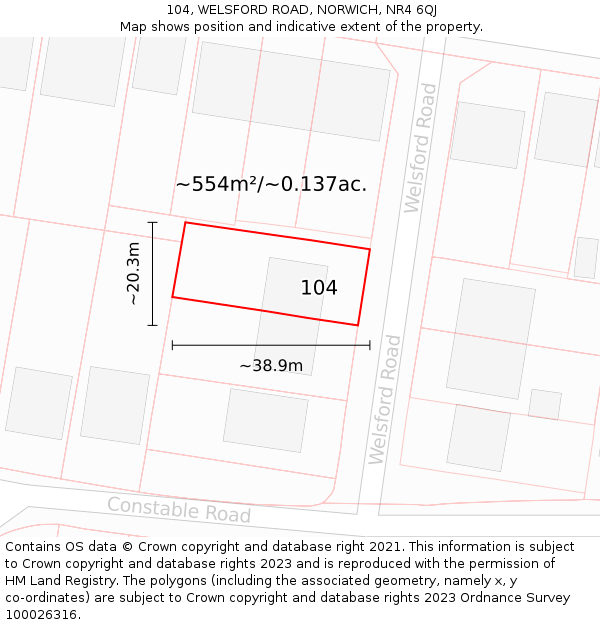 104, WELSFORD ROAD, NORWICH, NR4 6QJ: Plot and title map