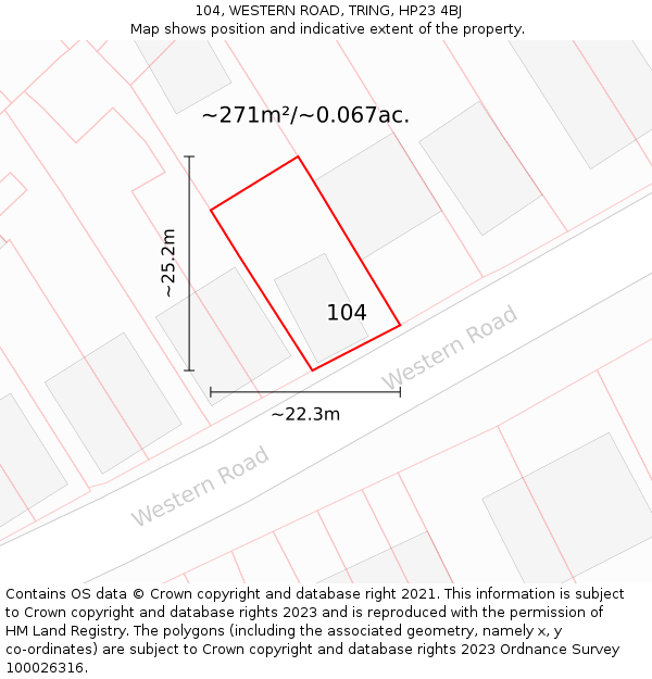 104, WESTERN ROAD, TRING, HP23 4BJ: Plot and title map