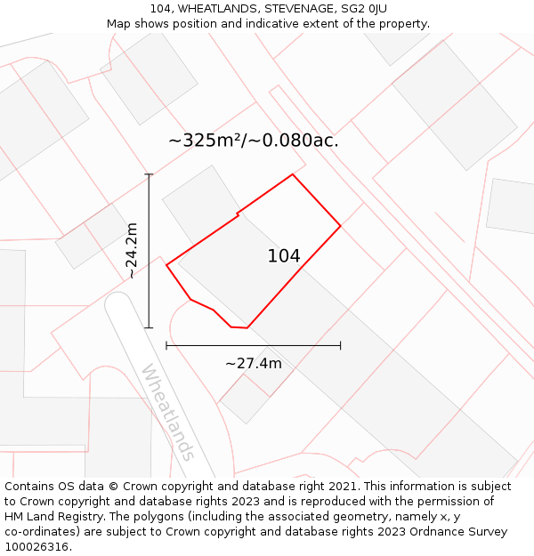 104, WHEATLANDS, STEVENAGE, SG2 0JU: Plot and title map