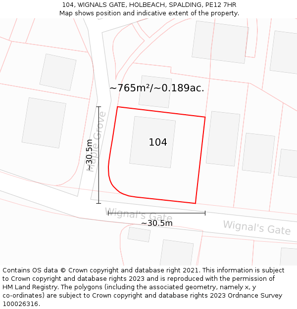 104, WIGNALS GATE, HOLBEACH, SPALDING, PE12 7HR: Plot and title map