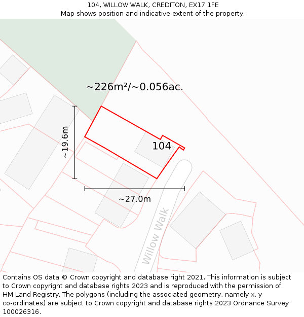 104, WILLOW WALK, CREDITON, EX17 1FE: Plot and title map