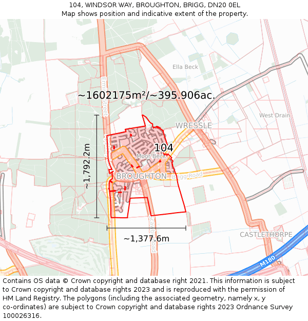 104, WINDSOR WAY, BROUGHTON, BRIGG, DN20 0EL: Plot and title map